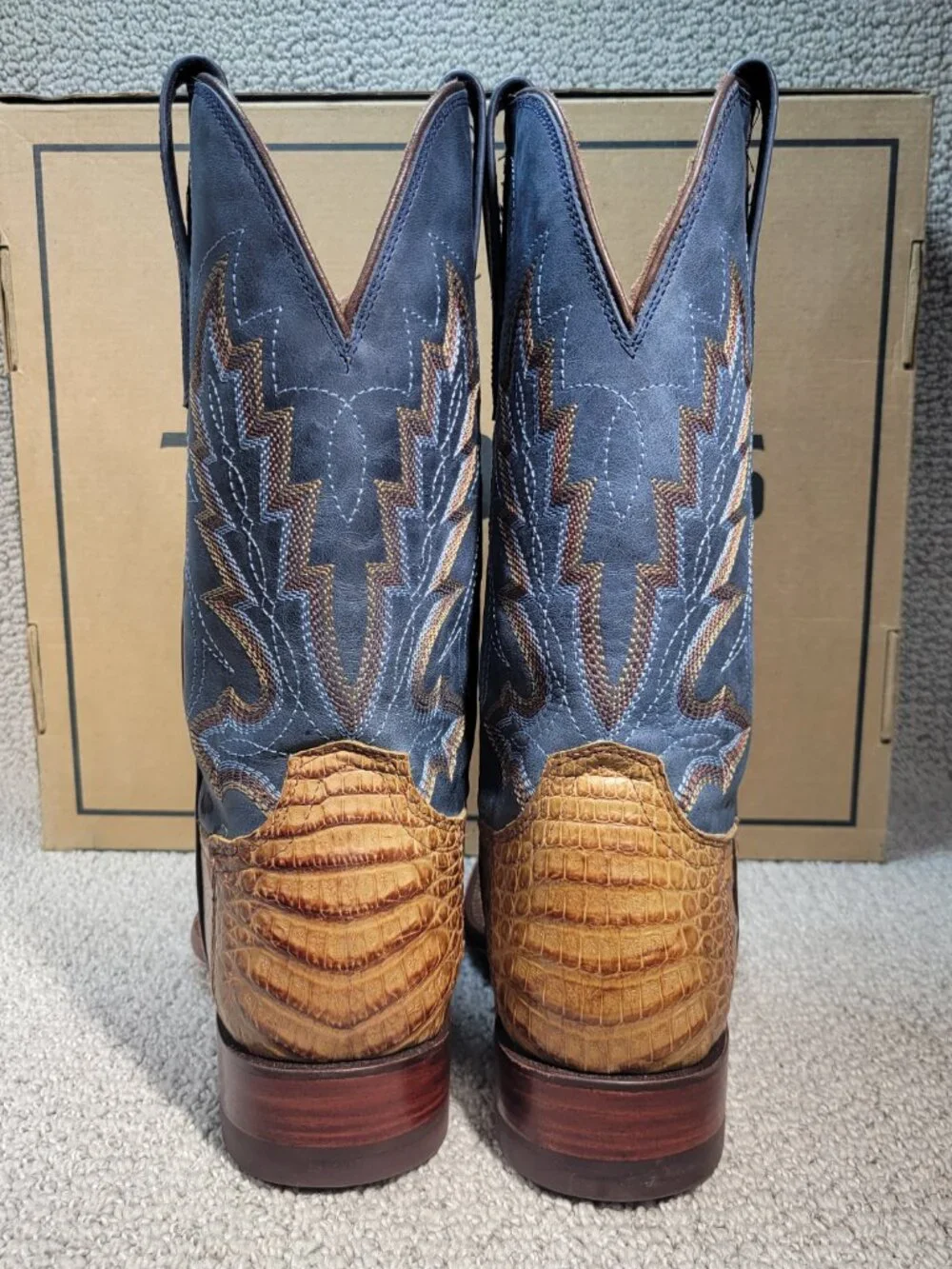 Tecovas The William Men's US Size 8.5D Toffee Navy Caiman Cowboy Boots